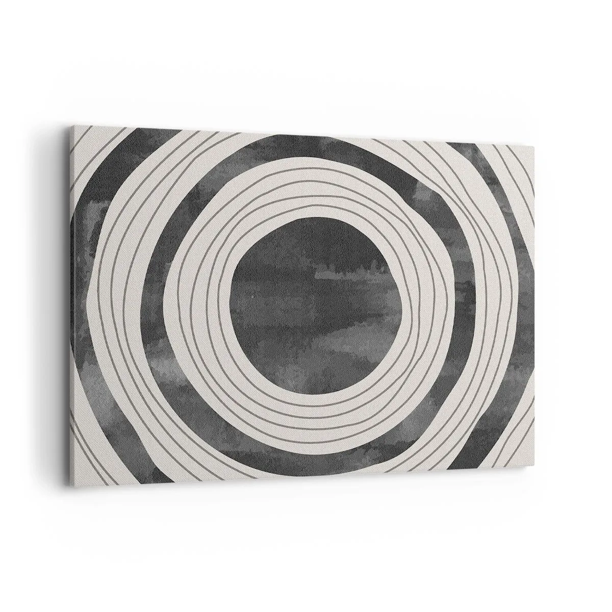Impression sur toile - Image sur toile - Cercles concentriques noirs et blancs sur fond clair - 100x70cm - Droit au but - Décoration murale moderne pour le salon et la chambre ARTTOR