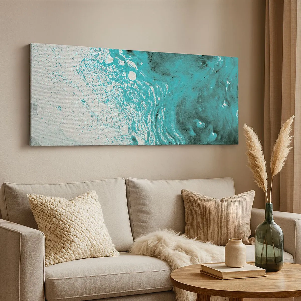 Impression sur toile - Image sur toile - Se fondre dans le bleu et le turquoise - 100x40 cm