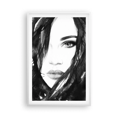Affiche dans un cadre blanc - Poster - Portrait d'une dame en noir et blanc - 61x91 cm
