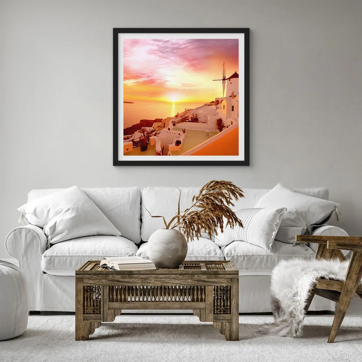 Affiche dans un cadre noir - Poster - Fondre en blanc et or - 60x60 cm