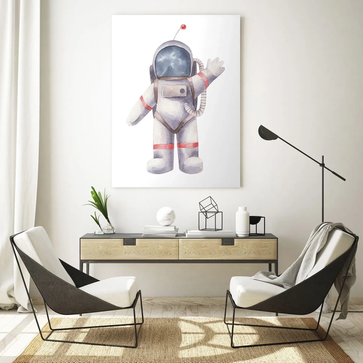Impression sur verre - Image sur verre - Astronaute de style aquarelle sur fond blanc - 70x100cm - C'est tout pour le moment! - Décoration murale moderne pour le salon et la chambre ARTTOR