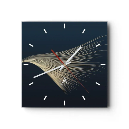 Horloge murale - Pendule murale - Une ligne délicate en forme de plume sur un fond bleu marine - 30x30cm - Comme les cheveux d'un ange - Décoration murale moderne pour le salon et la chambre ARTTOR