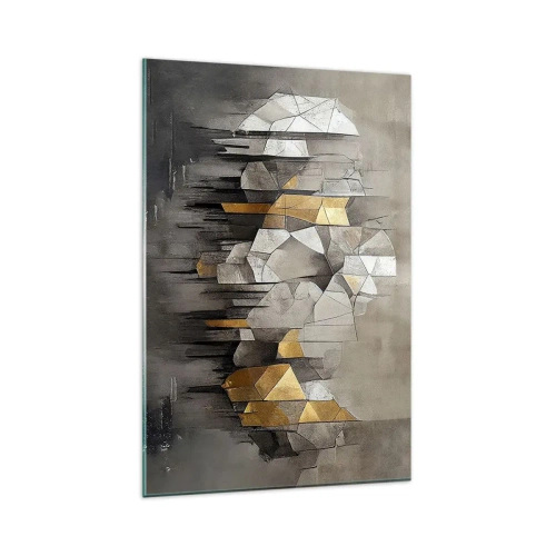 Impression sur verre - Image sur verre - Abstraction géométrique dans les tons d'or et de gris - 80x120cm - Composition de glace et de lumière - Décoration murale moderne pour le salon et la chambre ARTTOR