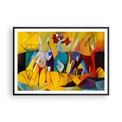 Affiche dans un cadre noir - Poster - Une abstraction colorée représentant des figures sous une forme géométrique - 100x70cm - Soleil - vie - joie - Décoration murale moderne pour le salon et la chambre ARTTOR