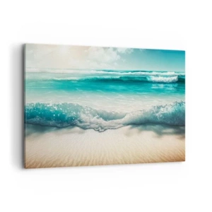 Impression sur toile - Image sur toile - Vagues de l'océan sur une plage de sable clair - 120x80cm - La paix de l'océan - Décoration murale moderne pour le salon et la chambre ARTTOR