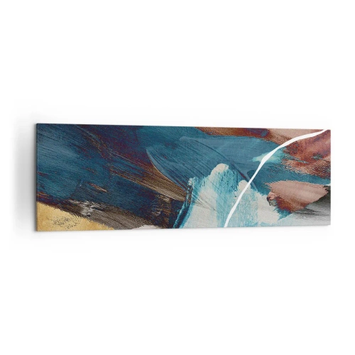Impression sur toile - Image sur toile - Coups de pinceau abstraits dans des tons de bleu et d'or - 160x50cm - Avec panache et énergie - Décoration murale moderne pour le salon et la chambre ARTTOR