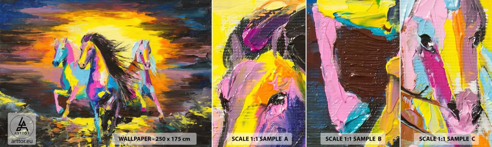 Échantillon De Papier Peint Standard Eco - Immergé dans l'arc-en-ciel - Animaux, Les chevaux, Liberté - 100x30 cm