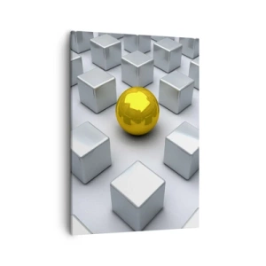 Impression sur toile - Image sur toile - Une sphère dorée se détachant parmi les cubes d'argent - 50x70cm - Pourquoi moi? Composition géométrique - Décoration murale moderne pour le salon et la chambre ARTTOR