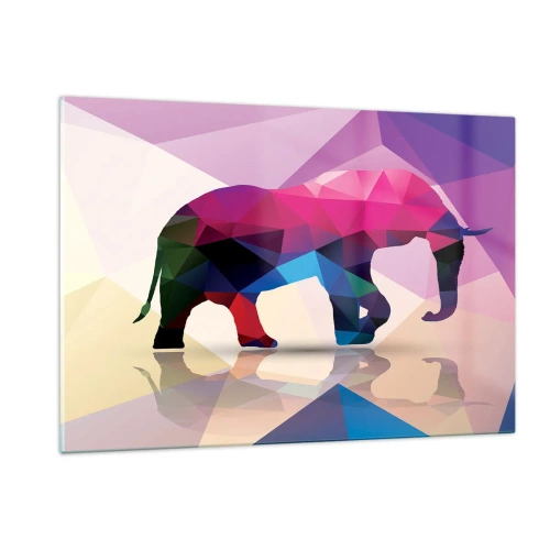 Impression sur verre - Image sur verre - Éléphant géométrique dans une abstraction colorée et vibrante - 120x80cm - Dinosaure en cristal - Décoration murale moderne pour le salon et la chambre ARTTOR