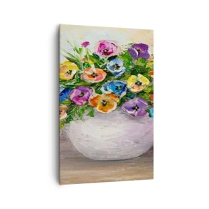 Impression sur toile - Image sur toile - Un bouquet de fleurs colorées dans un vase blanc - 80x120cm - Nature morte dans un vase blanc - Décoration murale moderne pour le salon et la chambre ARTTOR
