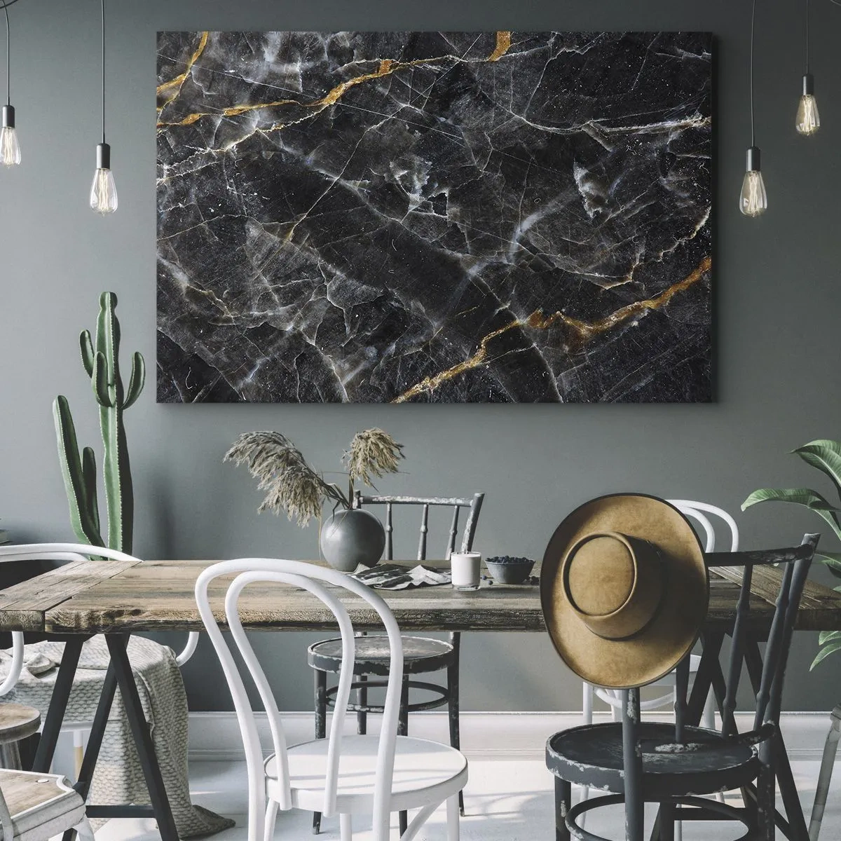 Impression sur toile - Image sur toile - Détails noirs et dorés de la surface en marbre - 70x50cm - La vie intérieure de la pierre - Décoration murale moderne pour le salon et la chambre ARTTOR