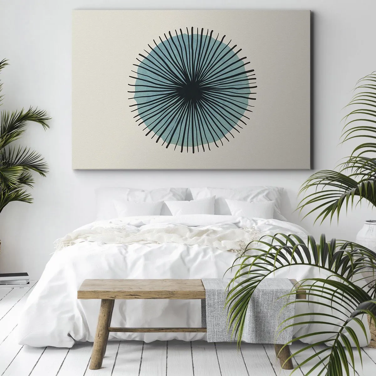 Impression sur toile - Image sur toile - Forme circulaire abstraite avec des rayons bleus - 70x50cm - Rayonnant dans l'azur - Décoration murale moderne pour le salon et la chambre ARTTOR