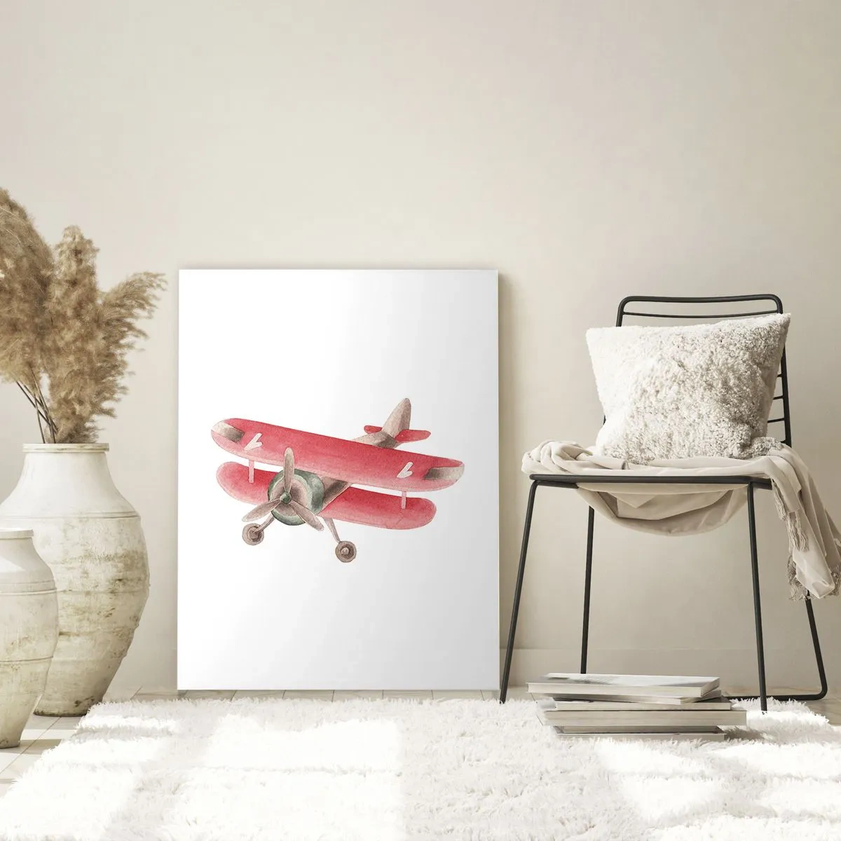 Impression sur verre - Image sur verre - Biplan de style rétro dans des tons rouges - 50x70cm - Prêt pour les hauts vols - Décoration murale moderne pour le salon et la chambre ARTTOR