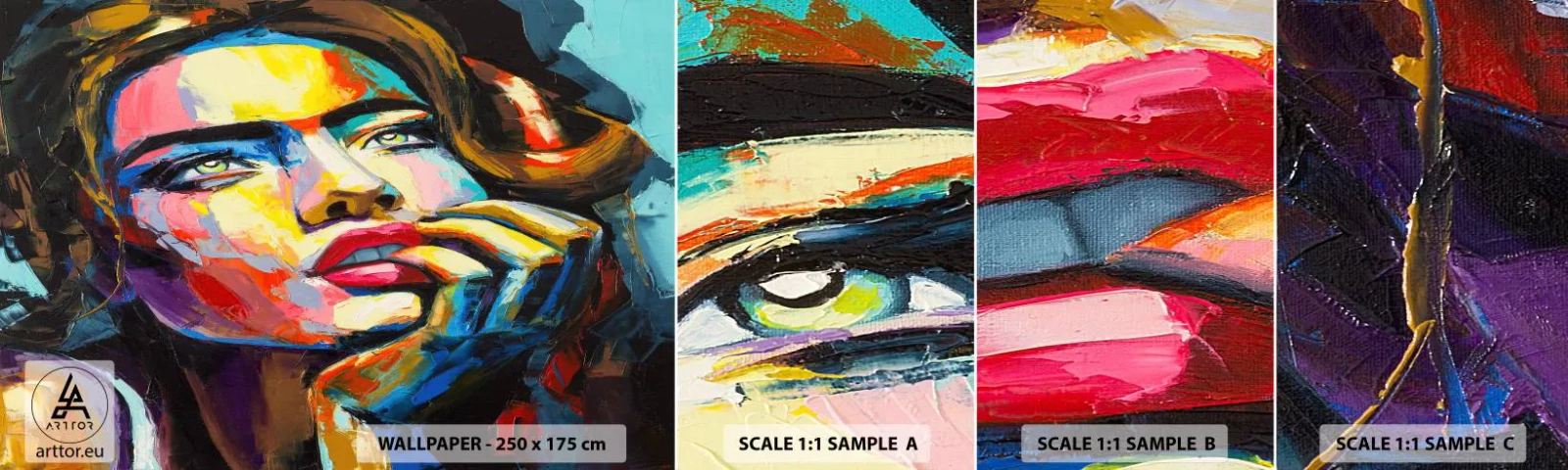 Échantillon de Papier Peint Autocollant Deluxe Sticker - Les rêves volent dans le ciel comme des oiseaux - Portrait d'une femme, Affronter, Morceau - 100x30 cm