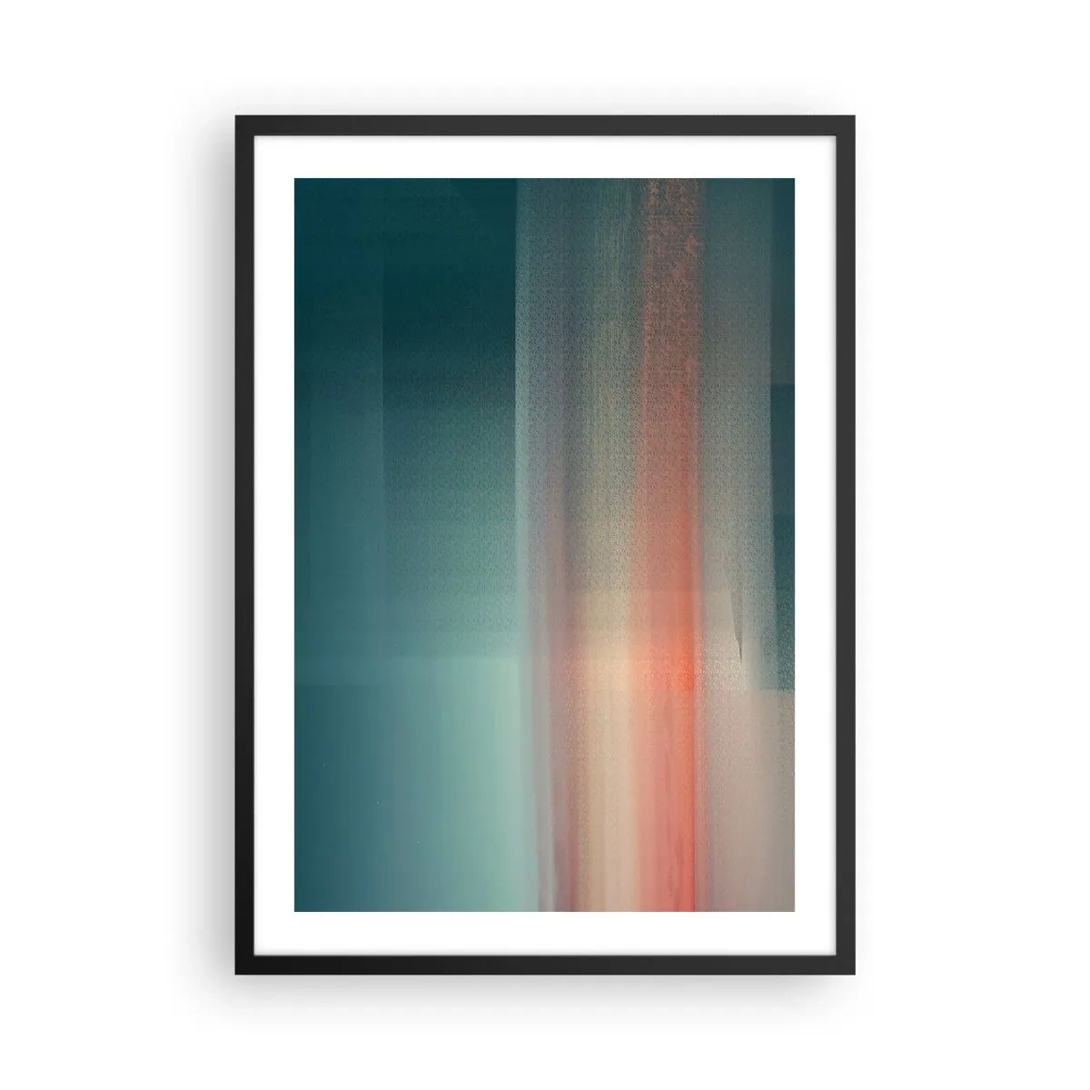 Affiche dans un cadre noir - Poster - Un jeu de lumière abstrait dans des tons turquoise et rouge. - 50x70cm - Résumé : vagues de lumière - Décoration murale moderne pour le salon et la chambre ARTTOR