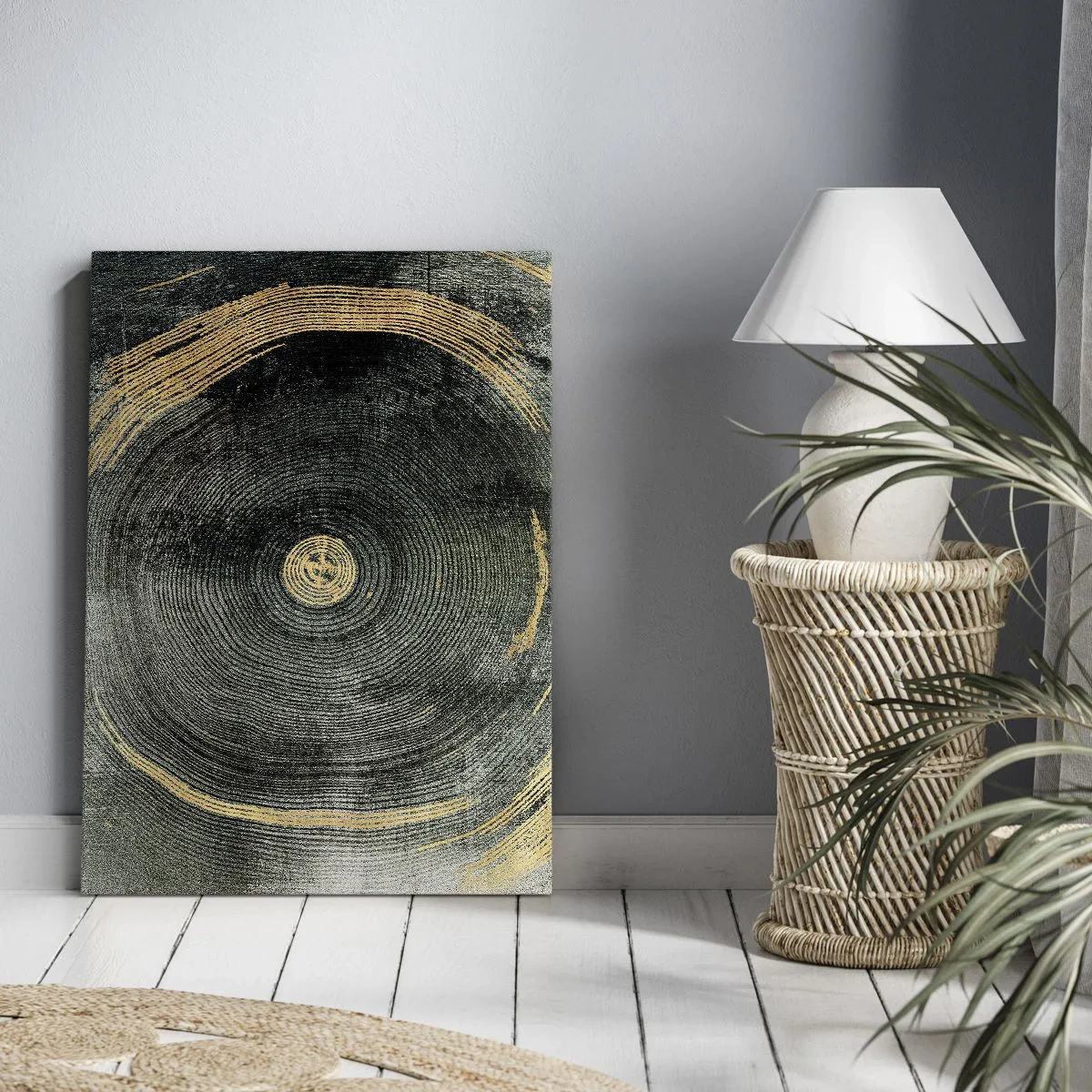 Impression sur toile - Image sur toile - Cercles concentriques avec des accents dorés - 70x100cm - Changement et persistance - Décoration murale moderne pour le salon et la chambre ARTTOR