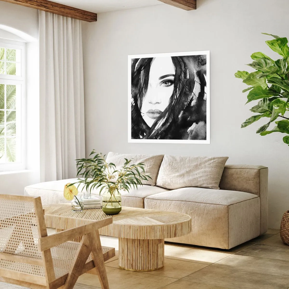 Affiche - Poster - Portrait d'une dame en noir et blanc - 50x50 cm