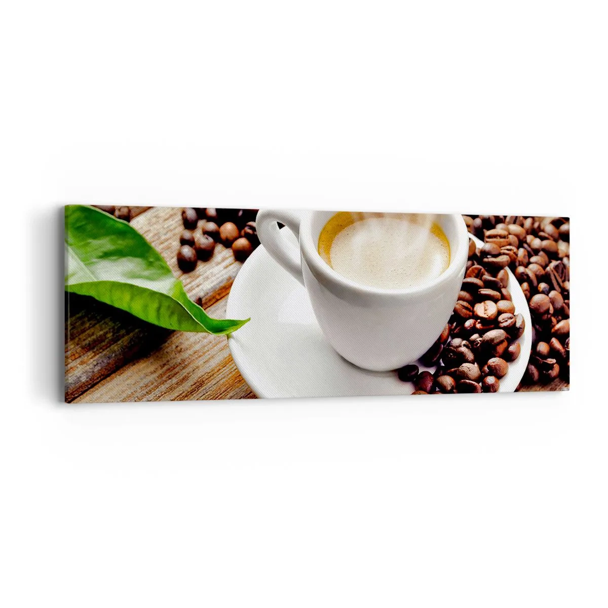 Impression sur toile - Image sur toile - Café sur un banc - 90x30 cm