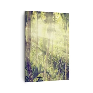 Impression sur toile - Image sur toile - Rayons de soleil dans une forêt tropicale de palmiers - 70x100cm - Nature enflammée - Décoration murale moderne pour le salon et la chambre ARTTOR