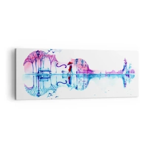 Impression sur toile - Image sur toile - Silhouette de ville en forme de violon aux couleurs aquarelles - 140x50cm - Je vous apporterai de cantiques de pluie - Décoration murale moderne pour le salon et la chambre ARTTOR