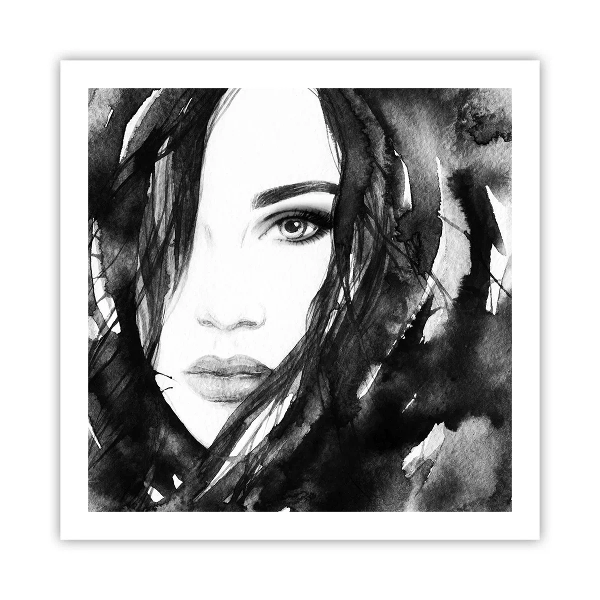 Affiche - Poster - Portrait d'une dame en noir et blanc - 60x60 cm