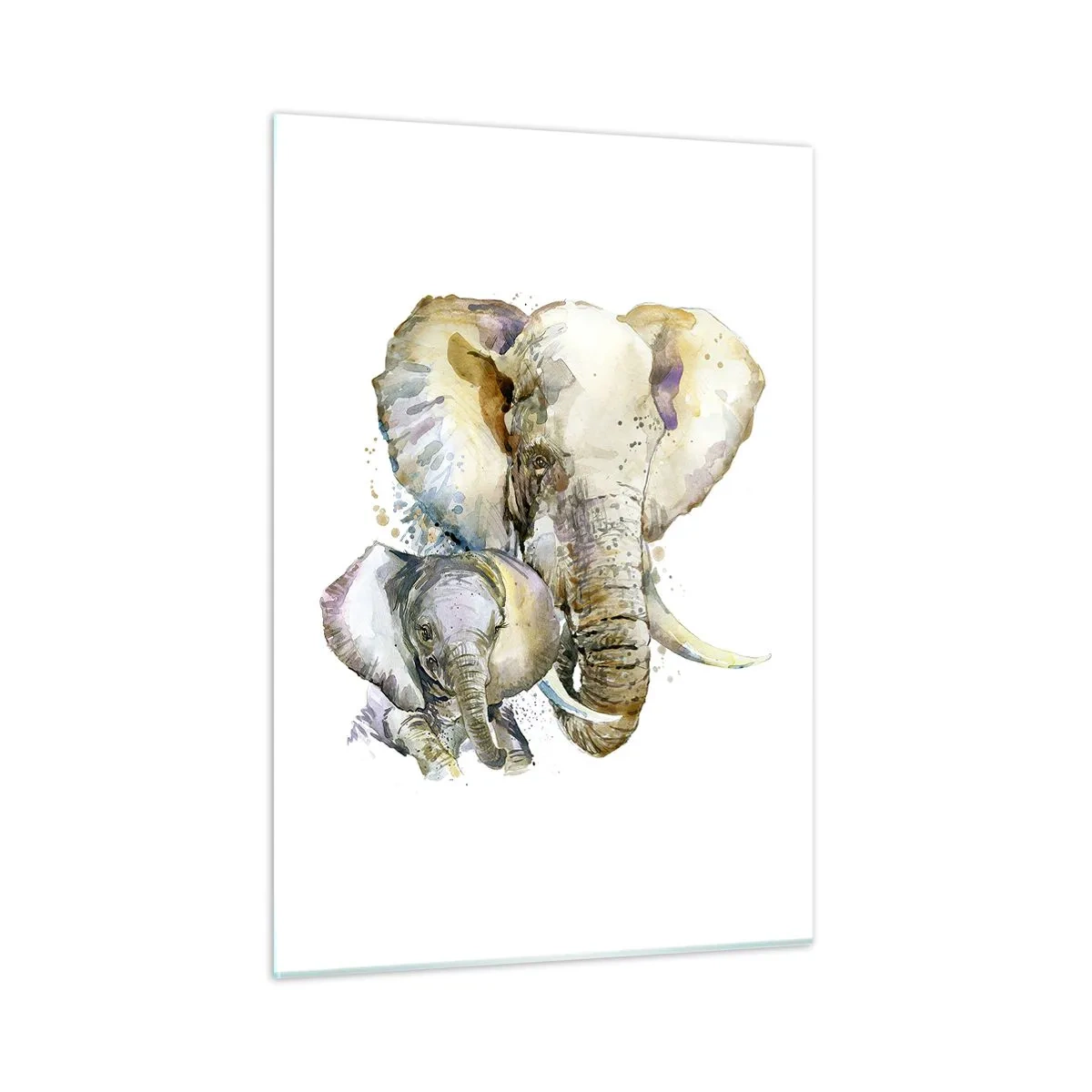 Impression sur verre - Image sur verre - Éléphants artistiques en style aquarelle sur fond blanc - 50x70cm - Rien ne peut égaler maman - Décoration murale moderne pour le salon et la chambre ARTTOR
