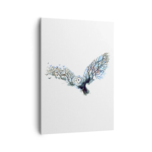 Impression sur toile - Image sur toile - Graphique artistique d'un hibou aux ailes déployées - 50x70cm - Sur les ailes de la forêt - Décoration murale moderne pour le salon et la chambre ARTTOR