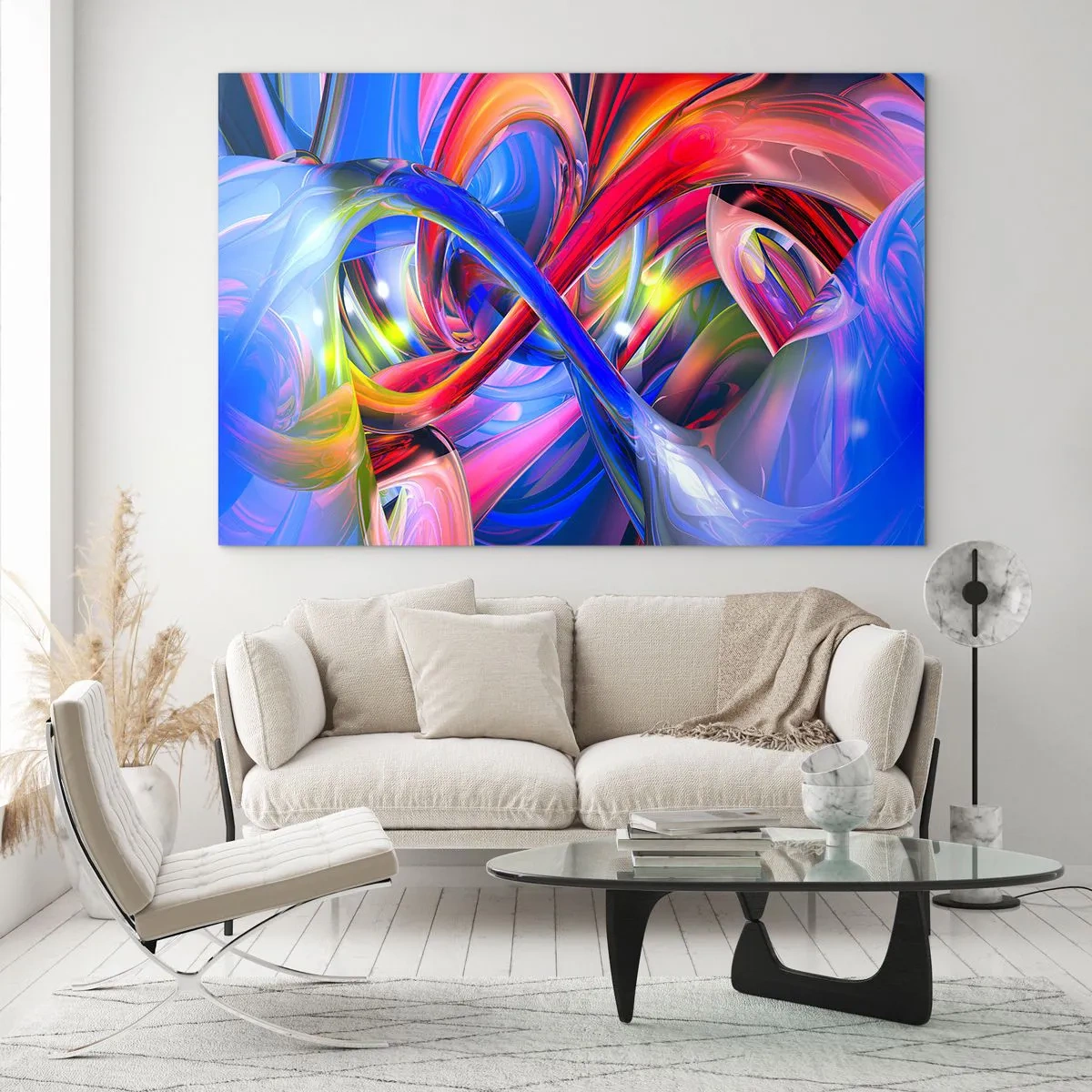 Impression sur verre - Image sur verre - Lignes abstraites et colorées et dynamiques énergiques - 100x70cm - La danse des nuances - Décoration murale moderne pour le salon et la chambre ARTTOR