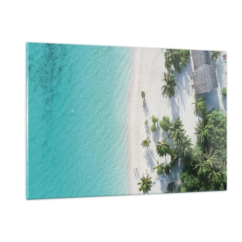 Impression sur verre - Image sur verre - Vue plongeante sur une plage tropicale avec des palmiers et une mer turquoise - 120x80cm - Vacances au paradis - Décoration murale moderne pour le salon et la chambre ARTTOR