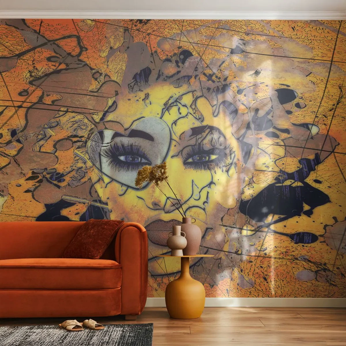 Papier Peint Autocollant Deluxe Sticker - Beauté ensoleillée - Abstraction, Visage de femme, Yeux - 250x175 cm