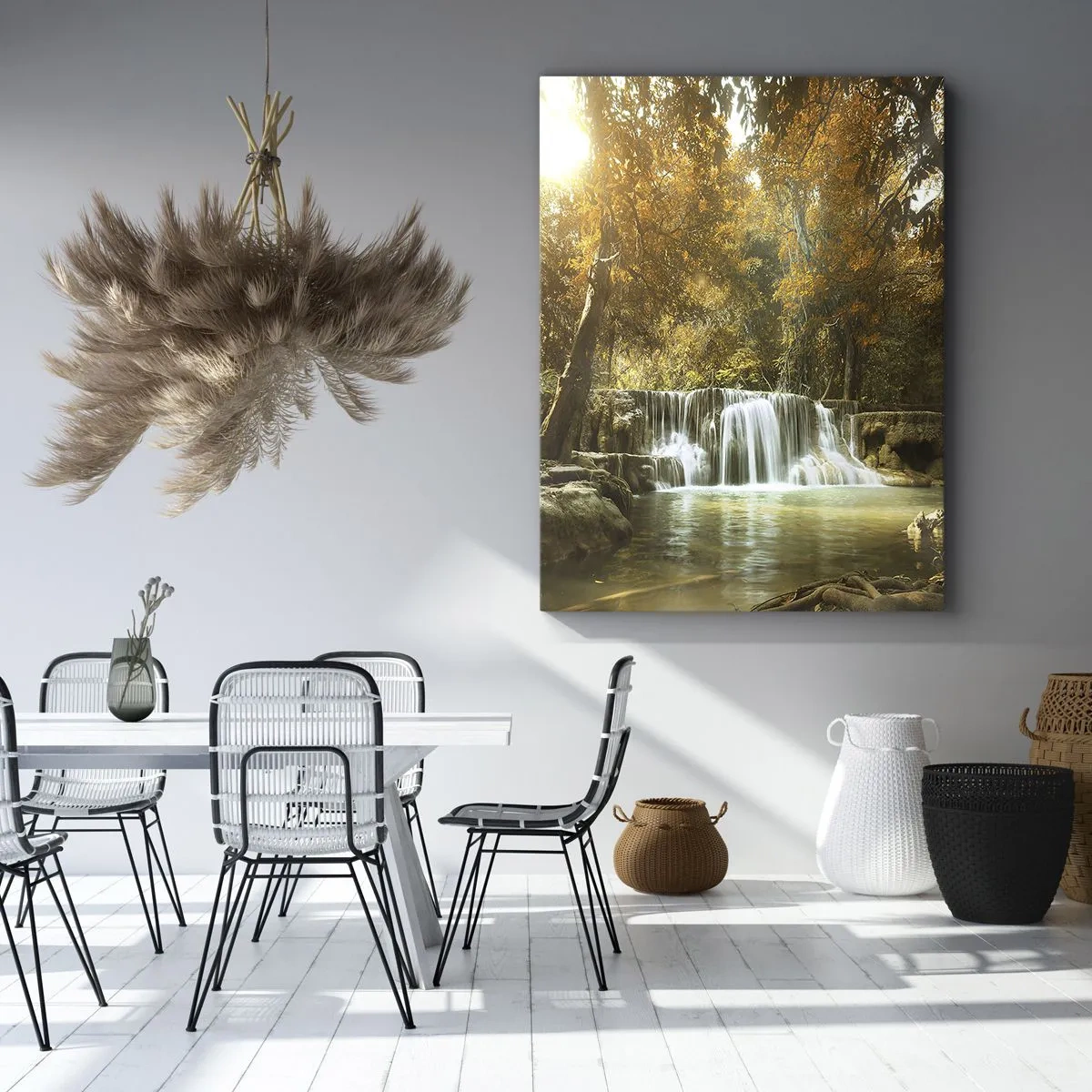 Impression sur toile - Image sur toile - Paysage d'automne avec une cascade - 50x70cm - Cascade du parc - Décoration murale moderne pour le salon et la chambre ARTTOR