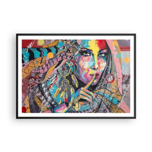 Affiche dans un cadre noir - Poster - Visage féminin coloré dans un style artistique - 100x70cm - Taisez-vous jusqu'à ce que vous compreniez - Décoration murale moderne pour le salon et la chambre ARTTOR
