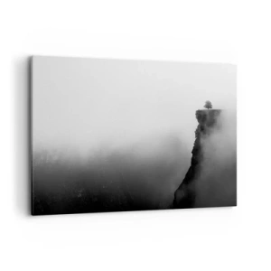 Impression sur toile - Image sur toile - Un arbre solitaire au bord d'une falaise entouré de brouillard - 100x70cm - Au bord du monde - Décoration murale moderne pour le salon et la chambre ARTTOR