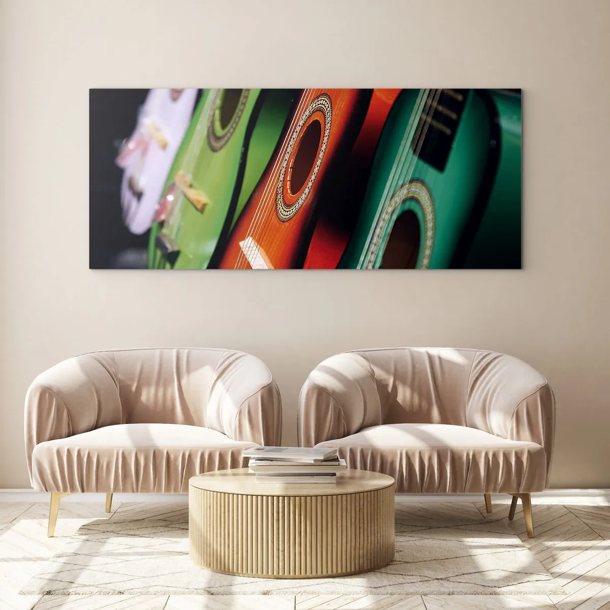 Impression sur verre - Image sur verre - La guitare a plusieurs couleurs - 100x40 cm