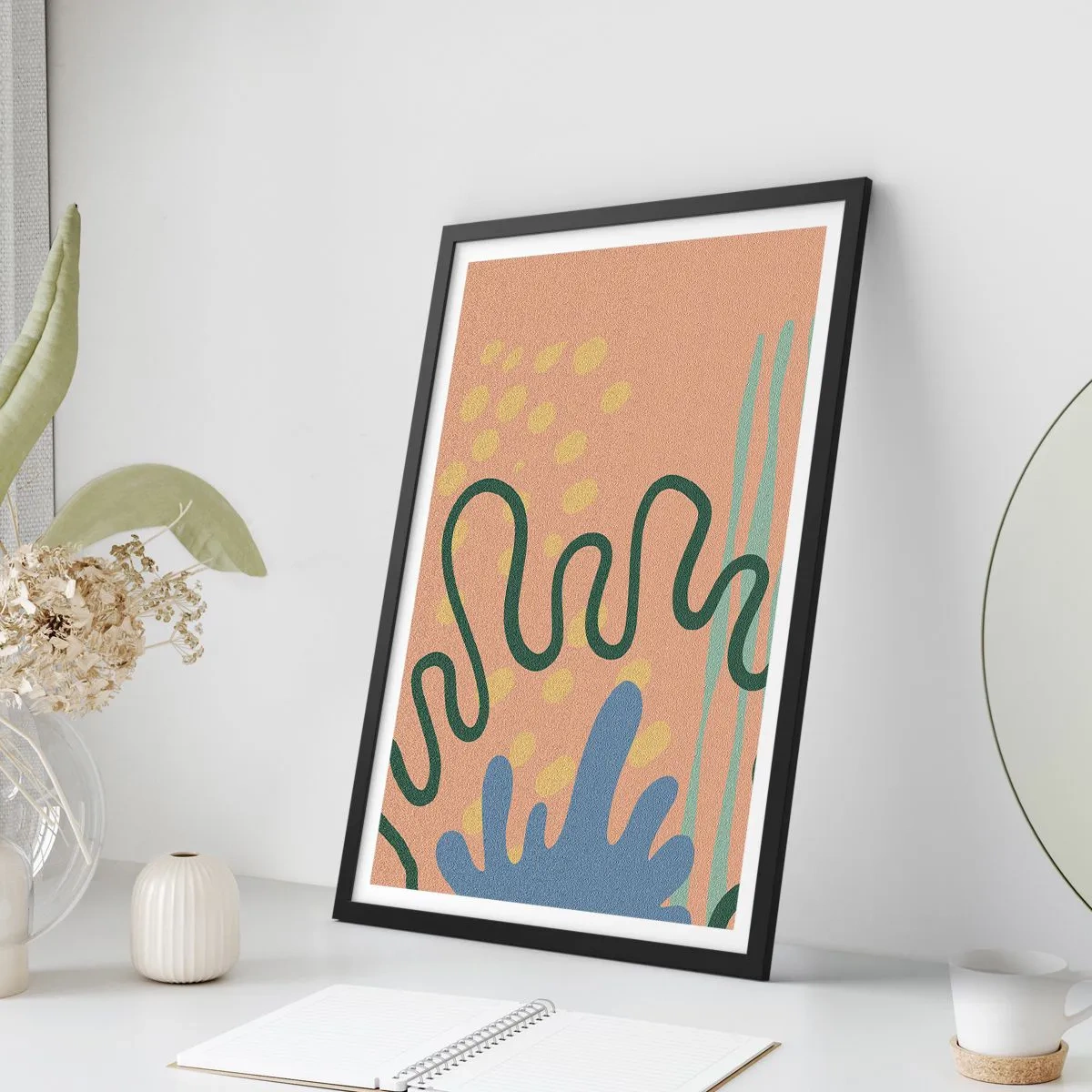 Affiche dans un cadre noir - Poster - Composition abstraite aux couleurs chaudes - 50x70cm - Abstraction : diversité de la nature - Décoration murale moderne pour le salon et la chambre ARTTOR