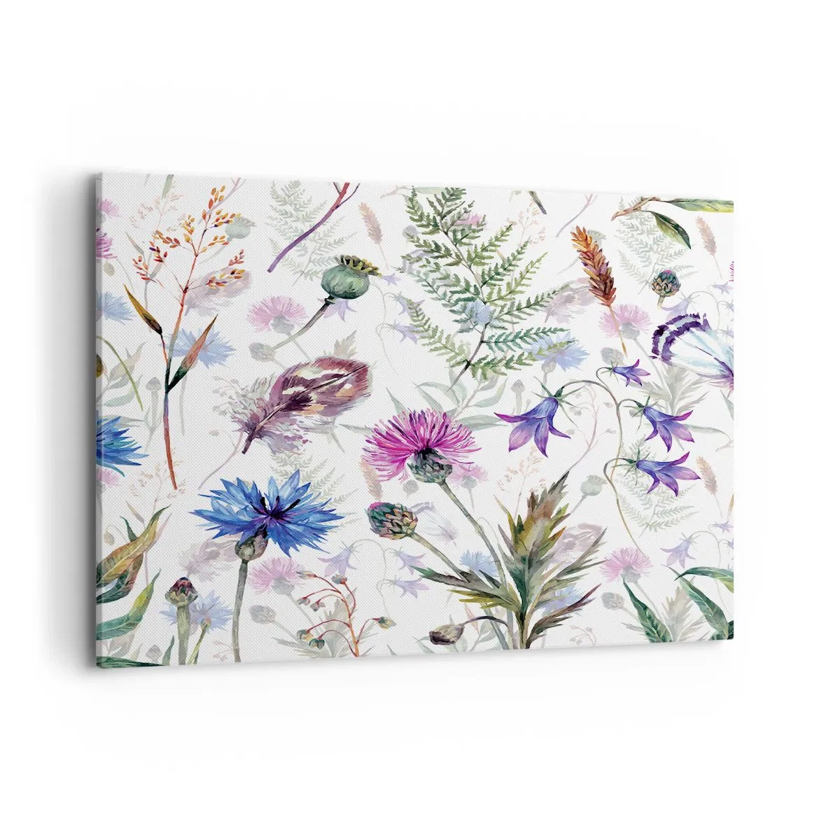 Impression sur toile - Image sur toile - Fleurs et herbes à l'aquarelle sur fond blanc dans le style herbier - 100x70cm - Herbier polonais - Décoration murale moderne pour le salon et la chambre ARTTOR