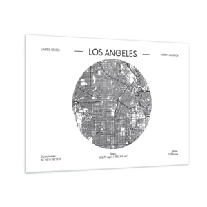 Impression sur verre - Image sur verre - Une carte minimaliste en noir et blanc de Los Angeles. - 70x50cm - Anatomie de Los Angeles - Décoration murale moderne pour le salon et la chambre ARTTOR