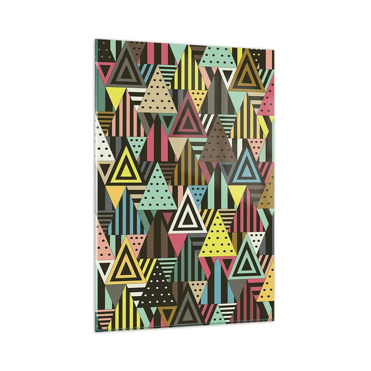 Impression sur verre - Image sur verre - Motif géométrique coloré avec des triangles et des lignes - 80x120cm - En rythme de trois - Décoration murale moderne pour le salon et la chambre ARTTOR
