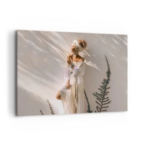 Impression sur toile - Image sur toile - Une femme au style bohème illuminée par les rayons du soleil - 120x80cm - Le soleil et la fille - Décoration murale moderne pour le salon et la chambre ARTTOR
