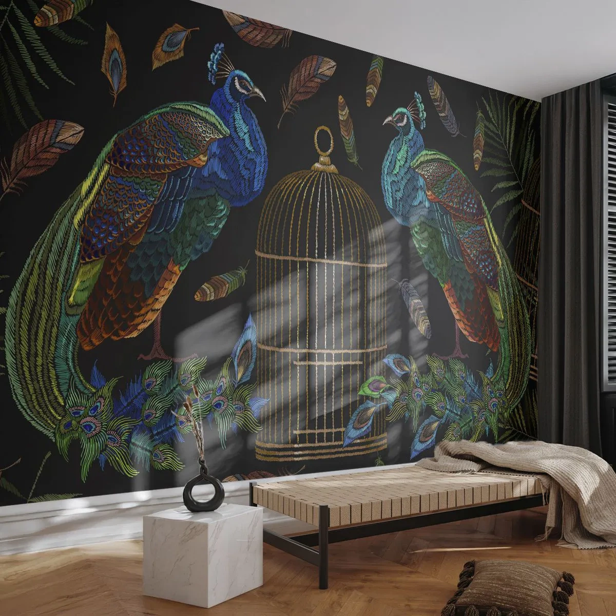 Papier Peint Photo Standard Eco - En robes royales - Abstraction, Paon, Plume de paon - 200x140 cm