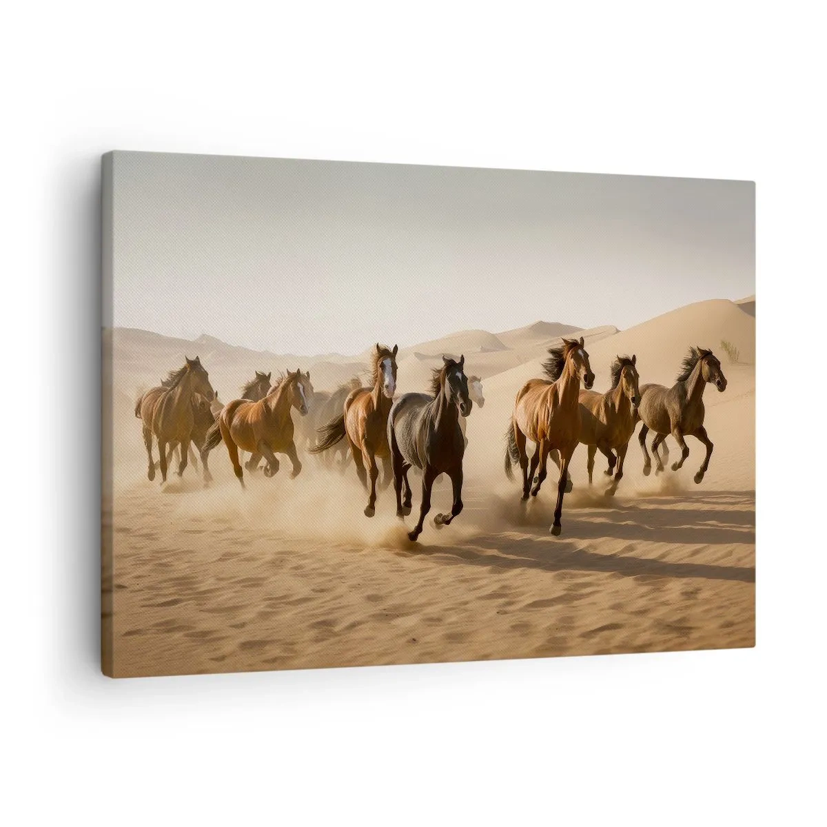 Impression sur toile - Image sur toile - Chevaux au galop sur fond de désert - 70x50cm - Libre comme le vent - Décoration murale moderne pour le salon et la chambre ARTTOR