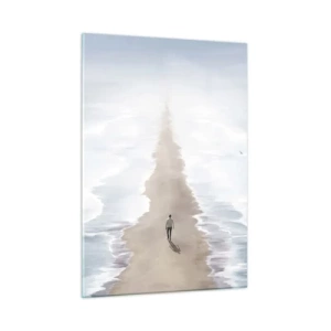 Impression sur verre - Image sur verre - Une silhouette marchant seule vers l'horizon parmi les vagues - 50x70cm - Un brillant avenir - Décoration murale moderne pour le salon et la chambre ARTTOR