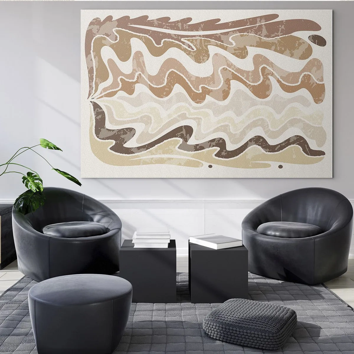 Impression sur verre - Image sur verre - Vagues beiges et brunes dans une composition abstraite - 70x50cm - Bonne énergie – bonnes émotions - Décoration murale moderne pour le salon et la chambre ARTTOR