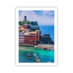 Affiche - Poster - Une ville colorée au bord de la mer bleue - 50x70cm - Petite ville magique de méditerranée - Décoration murale moderne pour le salon et la chambre ARTTOR