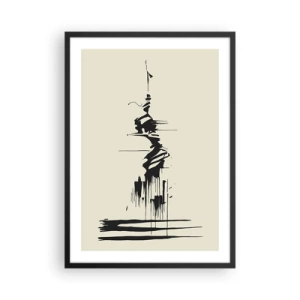 Affiche dans un cadre noir - Poster - Un dessin abstrait d'une figure sur un fond de ligne ondulée. - 50x70cm - Abstraction hâtive - Décoration murale moderne pour le salon et la chambre ARTTOR