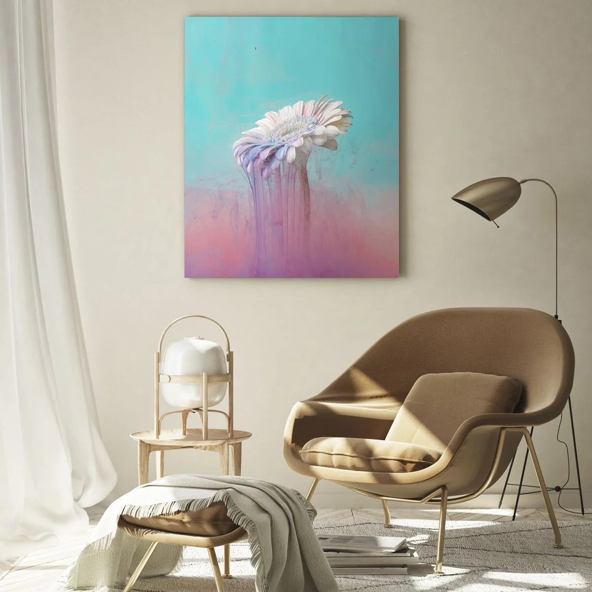 Impression sur verre - Image sur verre - Gerbera pastel avec effet flou - 70x100cm - Le monde souterrain des fleurs - Décoration murale moderne pour le salon et la chambre ARTTOR