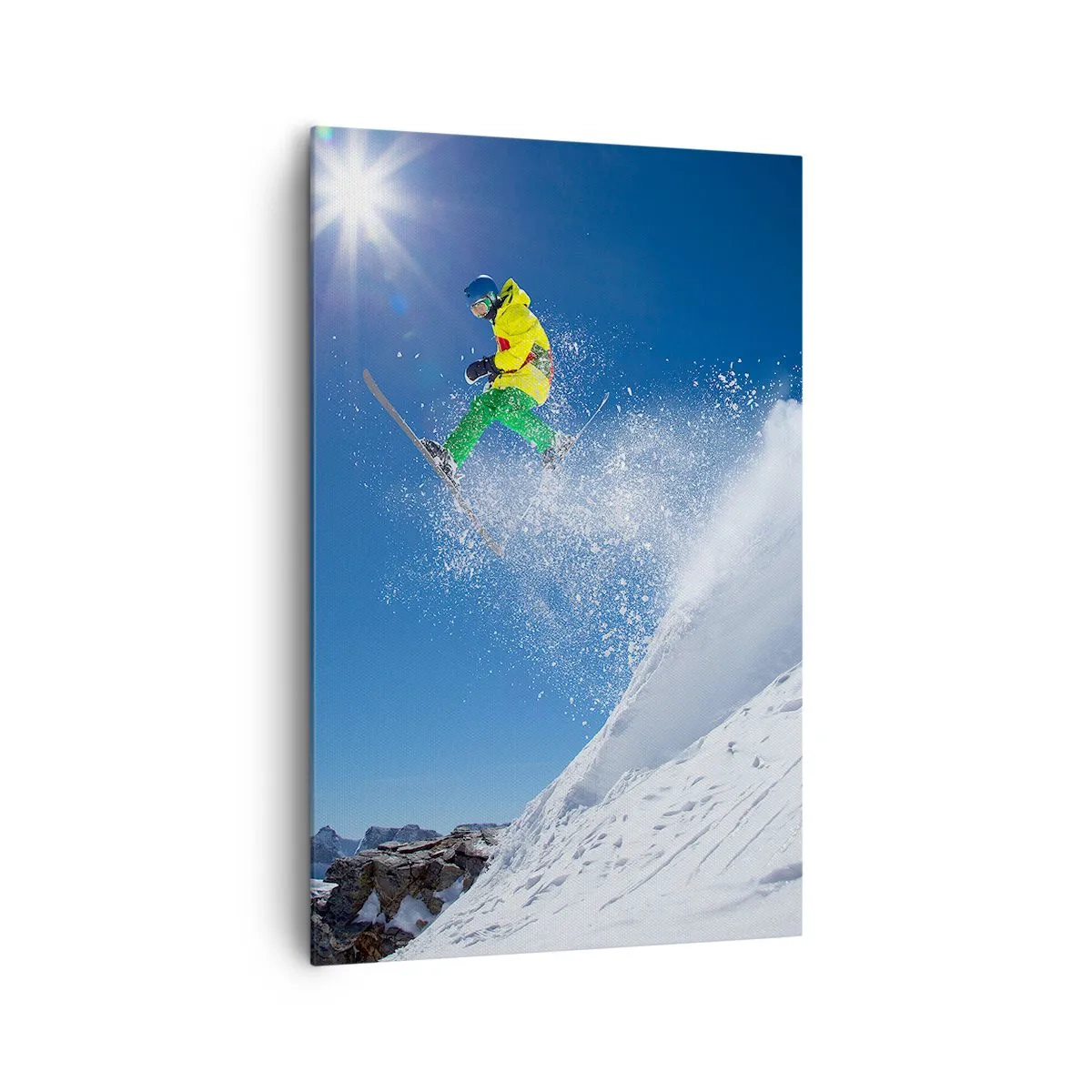 Impression sur toile - Image sur toile - Skieur dans les airs avec des montagnes en arrière-plan - 80x120cm - Danse avec les montagnes - Décoration murale moderne pour le salon et la chambre ARTTOR