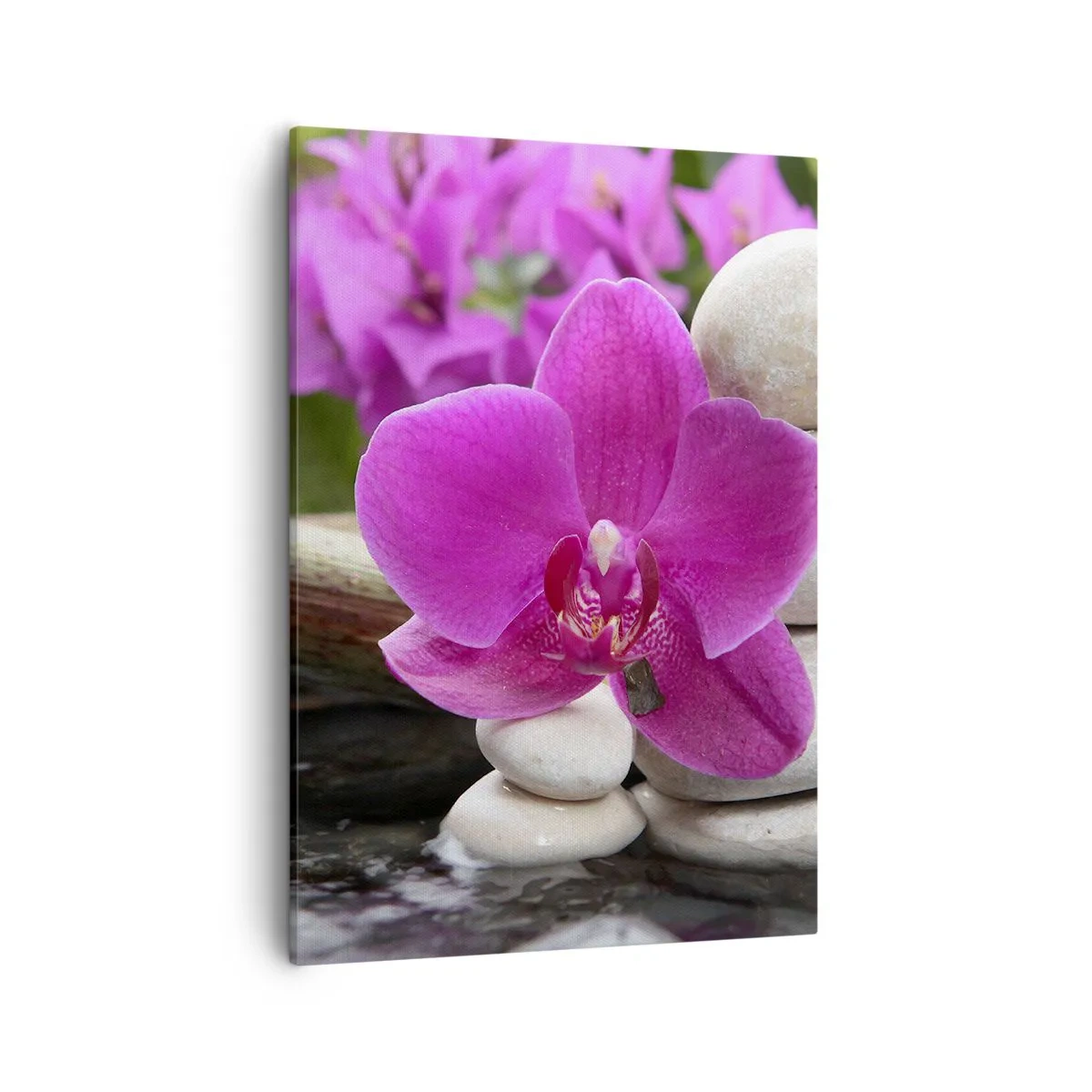 Impression sur toile - Image sur toile - Orchidée violette, pierres et bambou avec de l'eau dans un cadre relaxant - 50x70cm - Tu te reposes déjà - Décoration murale moderne pour le salon et la chambre ARTTOR
