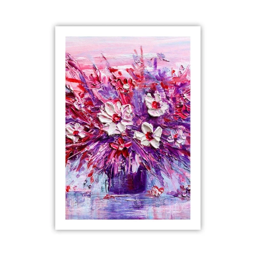 Affiche - Poster - Un bouquet de fleurs dans les tons de rose, violet et blanc - 50x70cm - Innocence et passion - Décoration murale moderne pour le salon et la chambre ARTTOR