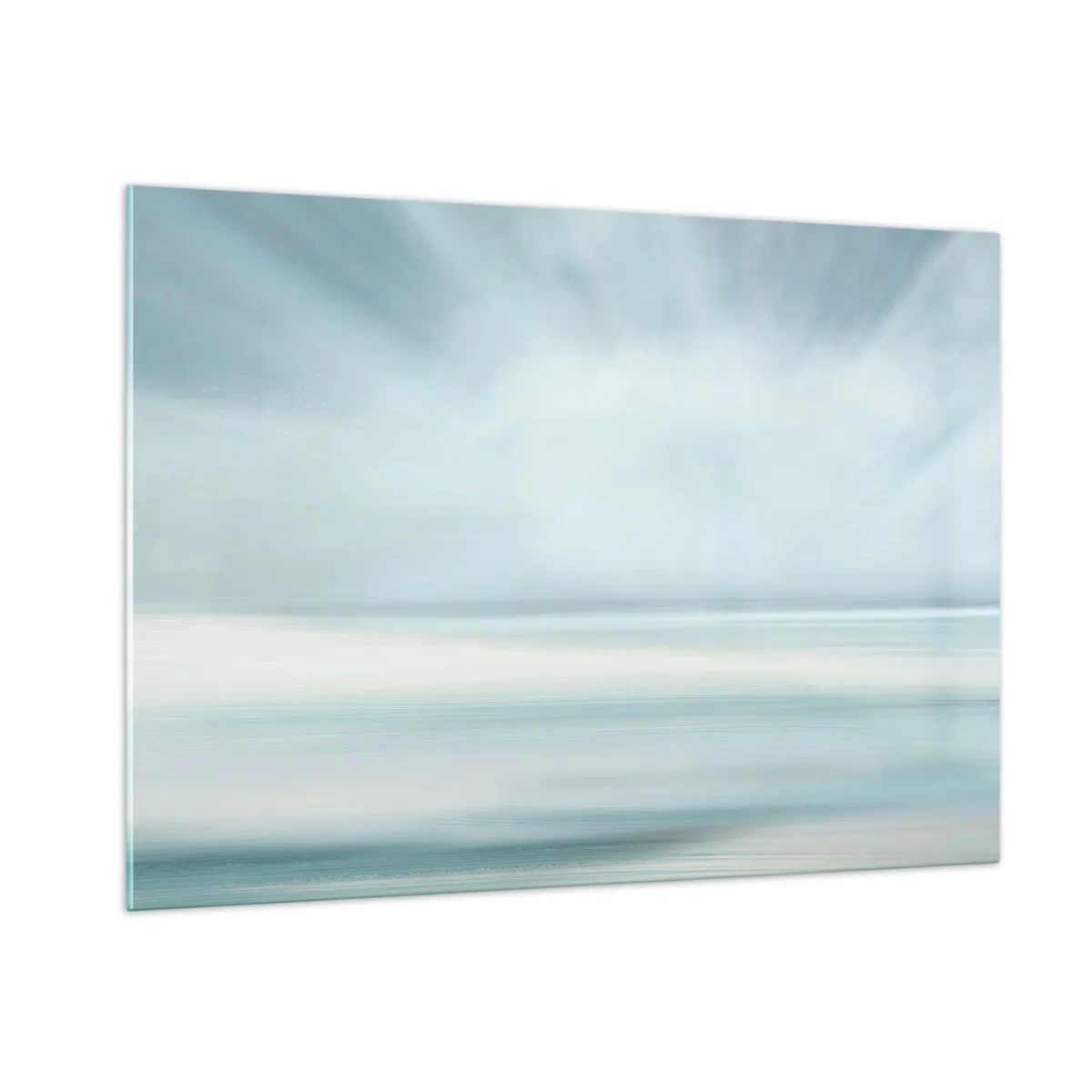 Impression sur verre - Image sur verre - Abstraction floue dans les tons de bleu, blanc et gris - 100x70cm - Paix à l'horizon - Décoration murale moderne pour le salon et la chambre ARTTOR